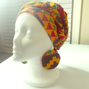 African print headwrap & matching earrings